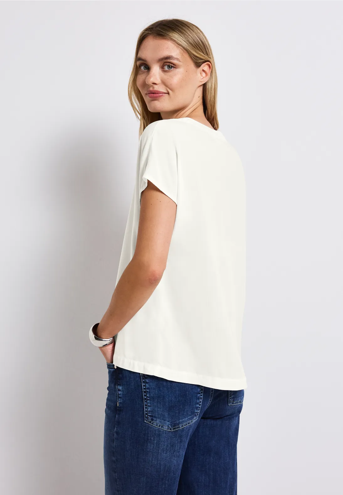 Street One Split Neck Bluse in Unifarbe - Off White