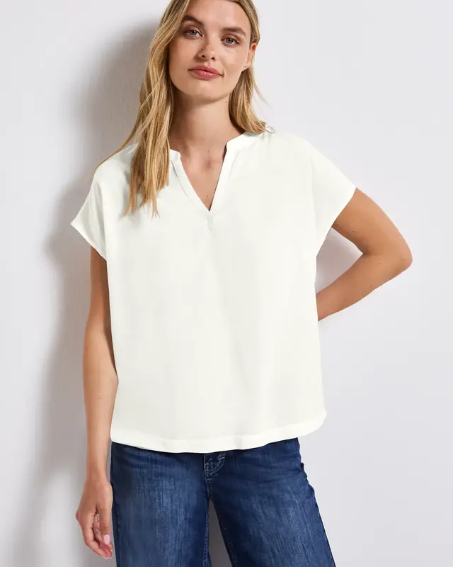 Street One Split Neck Bluse in Unifarbe - Off White