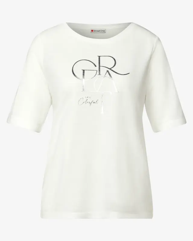 Street One Shirt met Foliedruk - Off White
