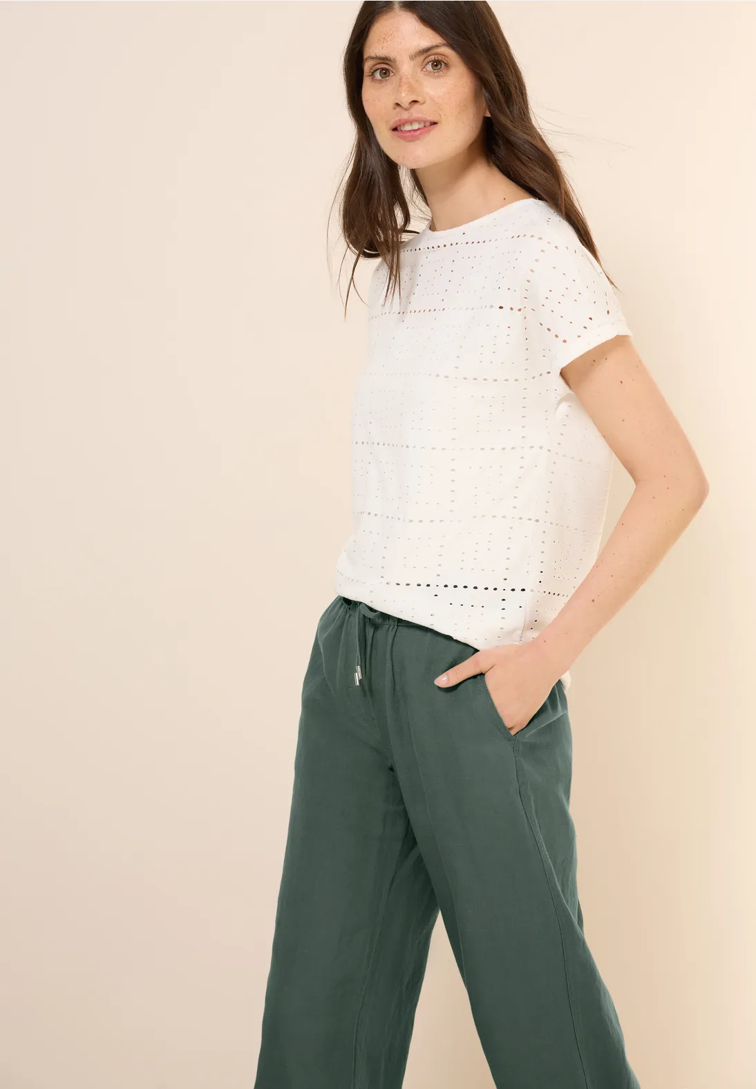 Cecil Damen Wide Leg Hose – Strong Khaki, High Waist, Größe XL / 30L