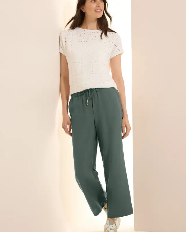 Cecil Wide Leg Pants, Linenmix - Balmy Khaki