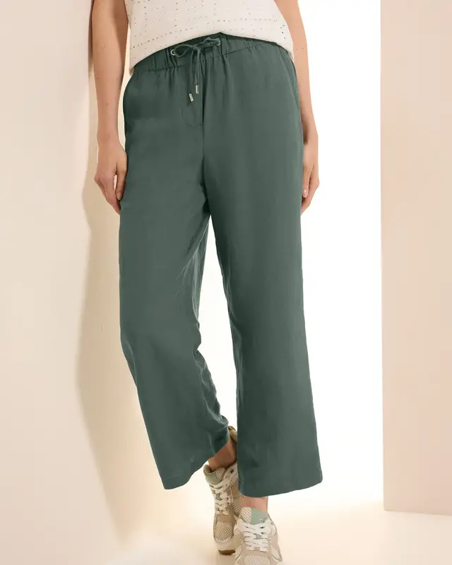 Cecil Wide Leg Hose aus Leinenmix - Balmy Khaki
