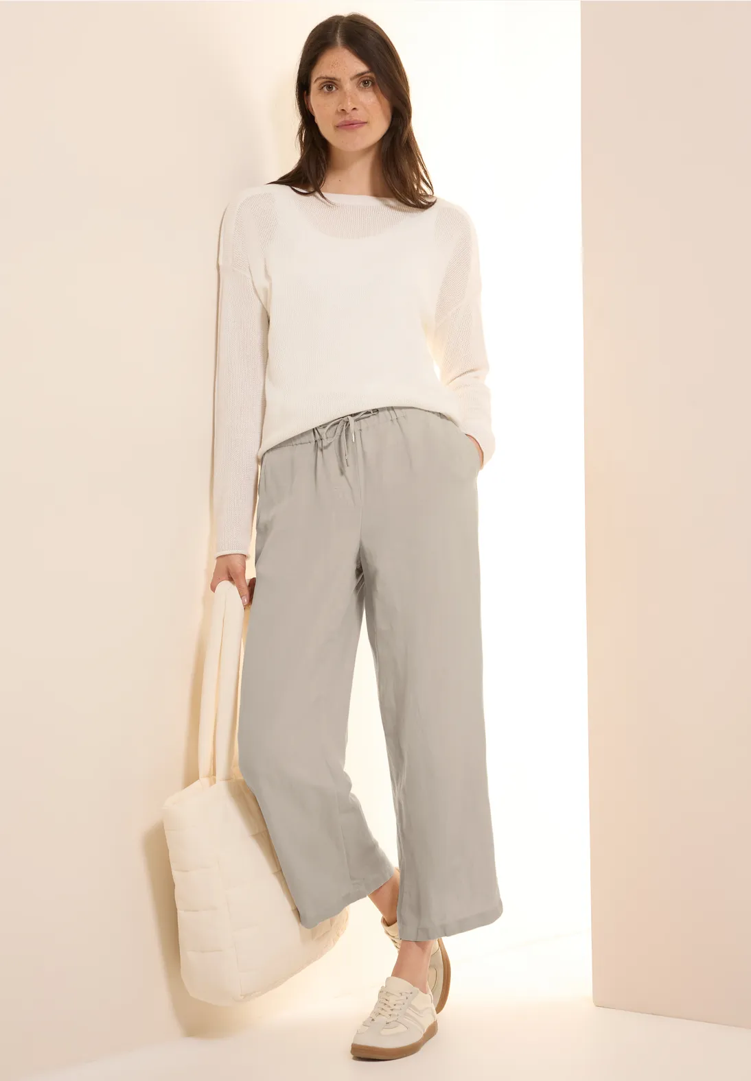 Cecil Wide Leg Linnenmix Broek - Pumic Beige