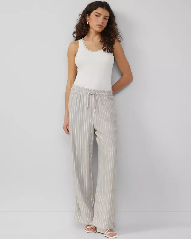 QS by S. Oliver Linen Blend Pants with Glitter Stripe - Dove Grey