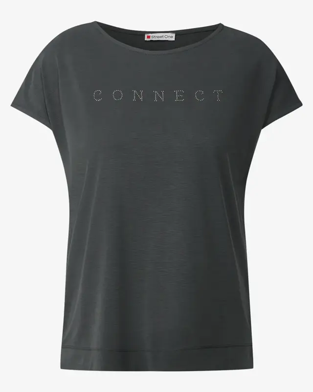 Street One Silk-Look Shirt mit Wording - Granite Grey