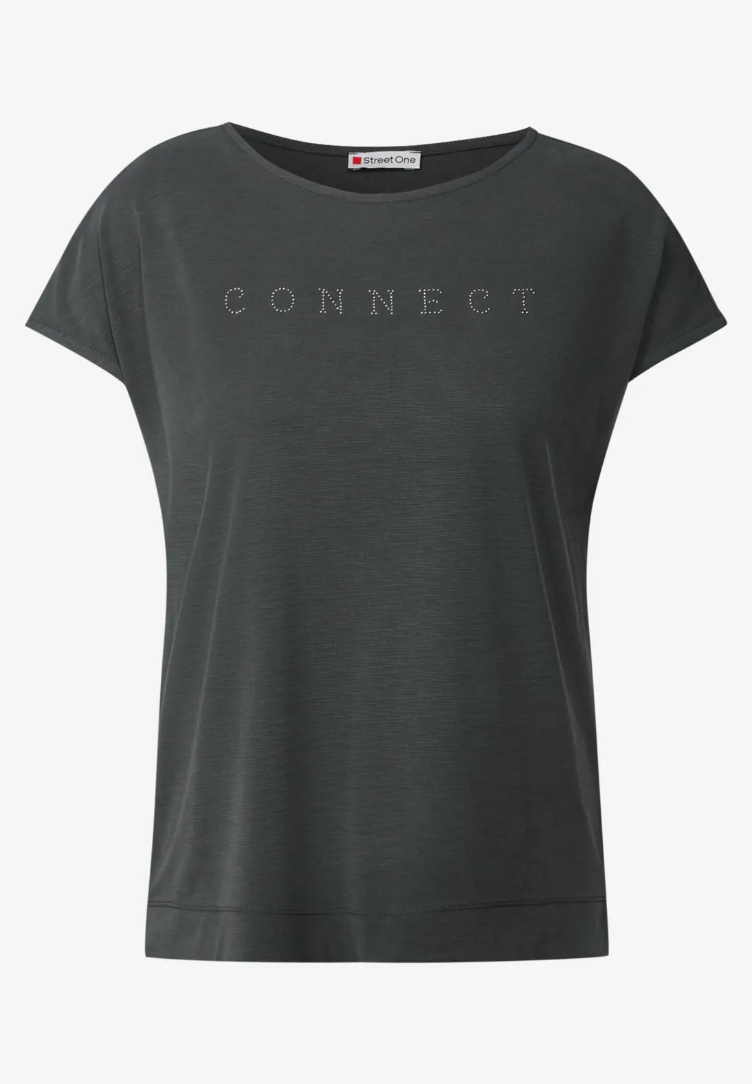 Street One Silk-Look Shirt mit Wording - Granite Grey