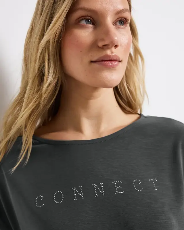 Street One Silk-Look Shirt mit Wording - Granite Grey