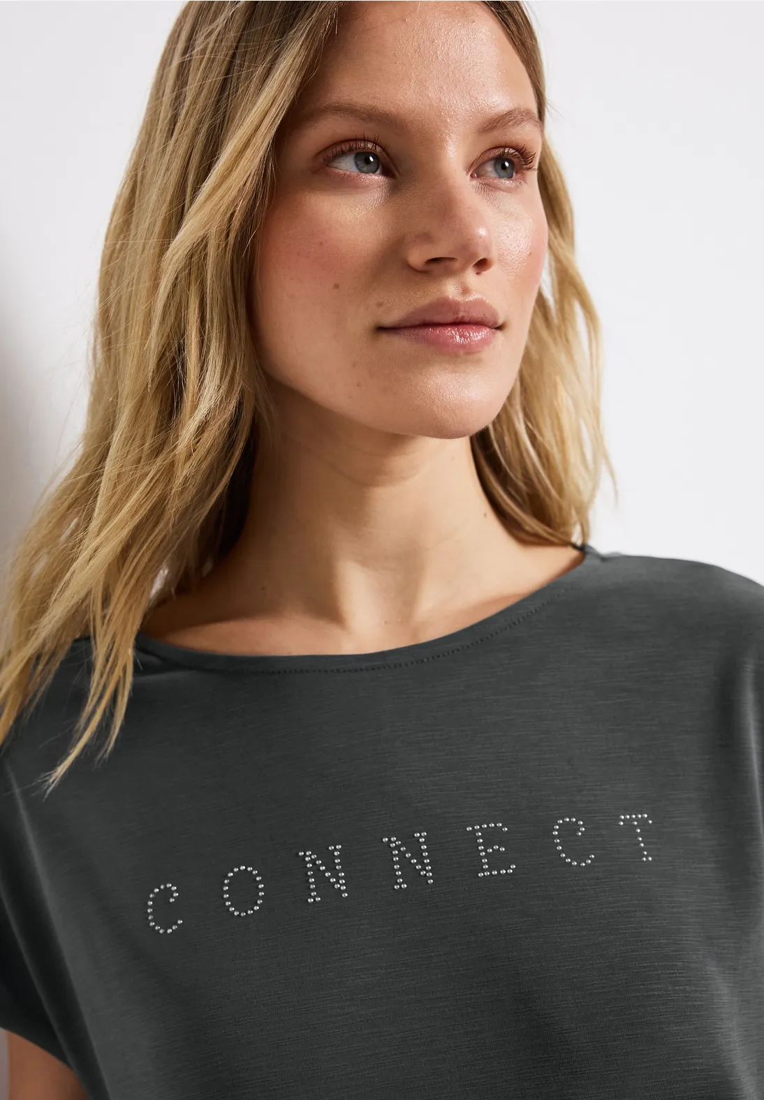 Street One Silk-Look Shirt mit Wording - Granite Grey