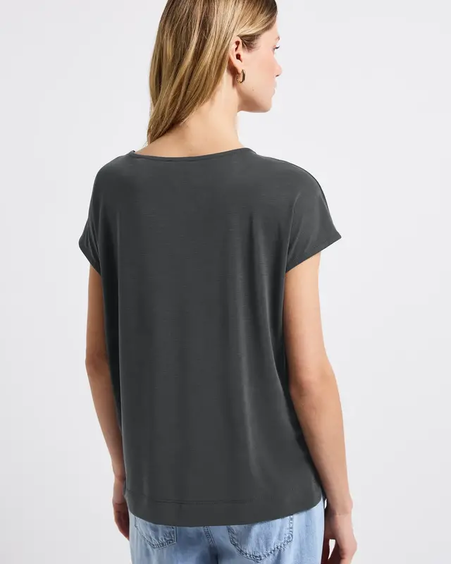 Street One Silk-Look Shirt mit Wording - Granite Grey