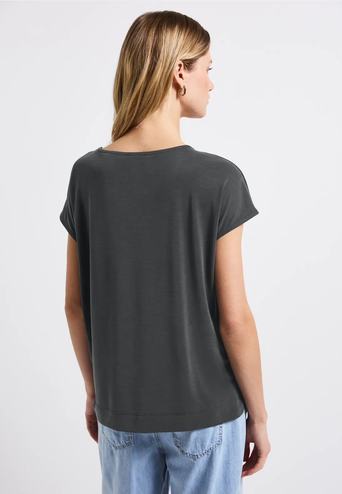 Street One Silk-Look Shirt mit Wording - Granite Grey