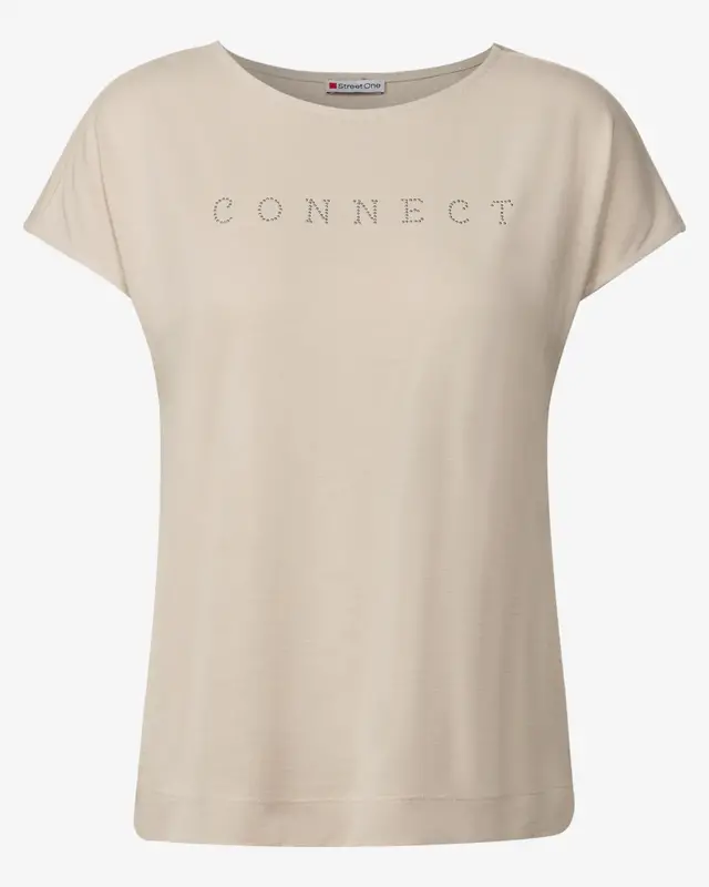 Street One Silk-Look Shirt mit Wording - Coastal Beige