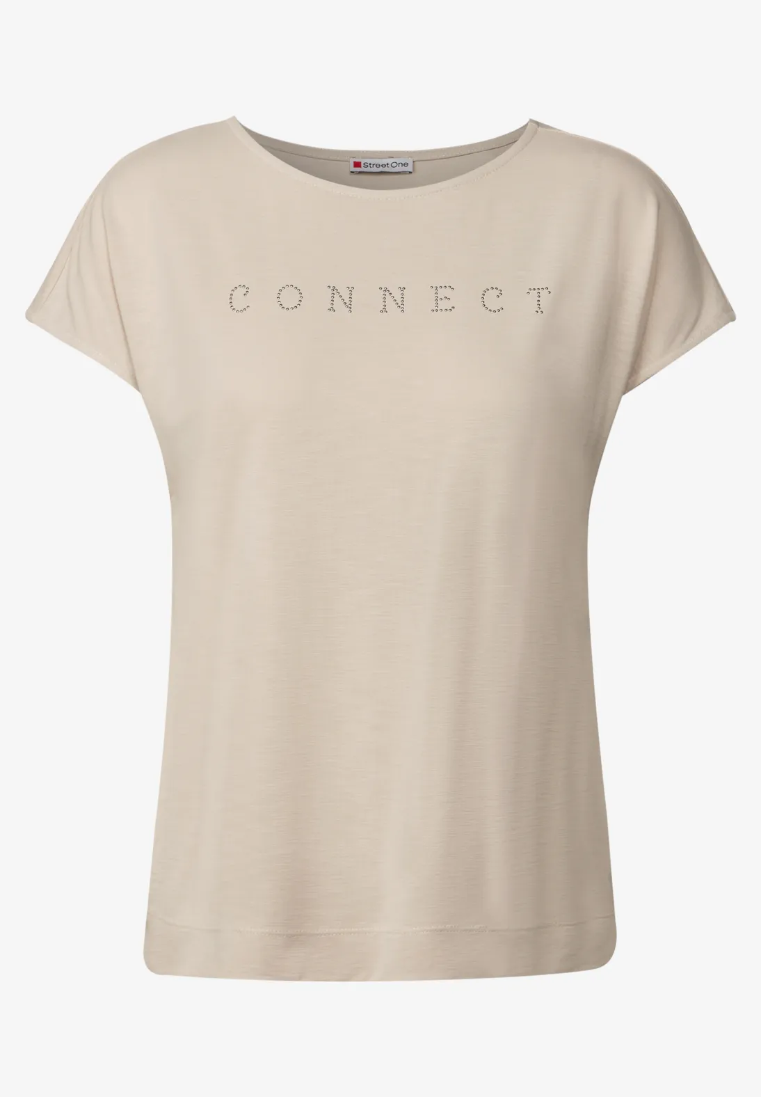 Street One Silk-Look Shirt with Text - Coastal Beige
