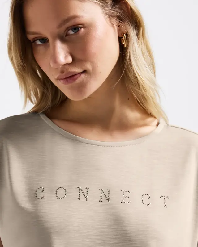 Street One Silk-Look Shirt mit Wording - Coastal Beige