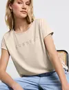 Street One Silk-Look Shirt with Text - Coastal Beige