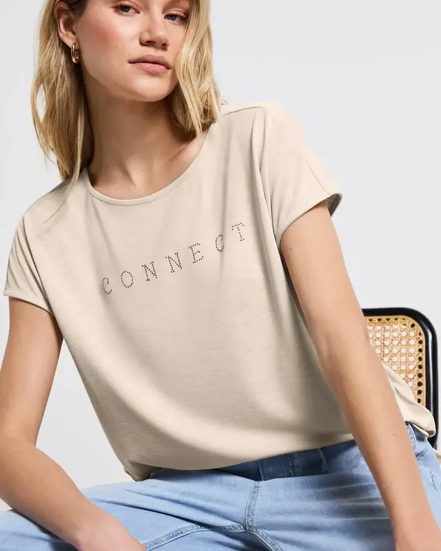 Street One Silk-Look Shirt with Text - Coastal Beige