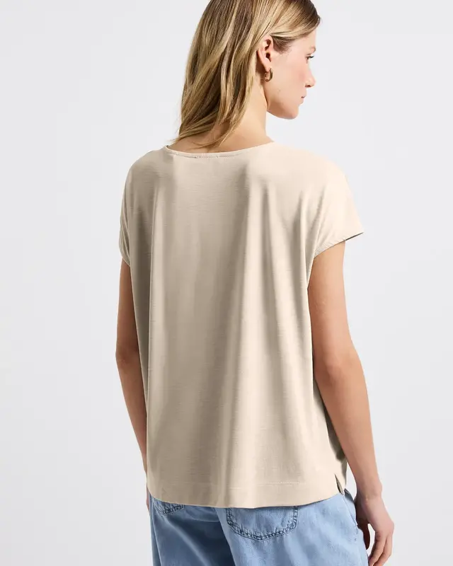 Street One Silk-Look Shirt with Text - Coastal Beige