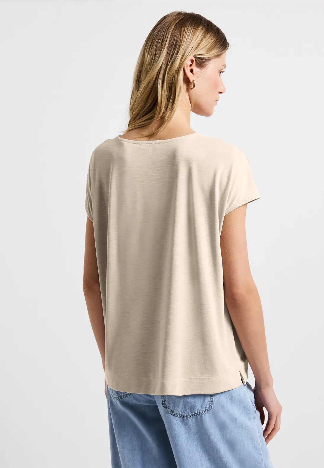 Street One Silk-Look Shirt with Text - Coastal Beige
