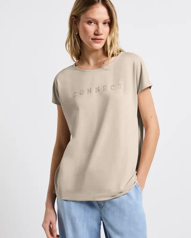 Street One Silk-Look Shirt mit Wording - Coastal Beige