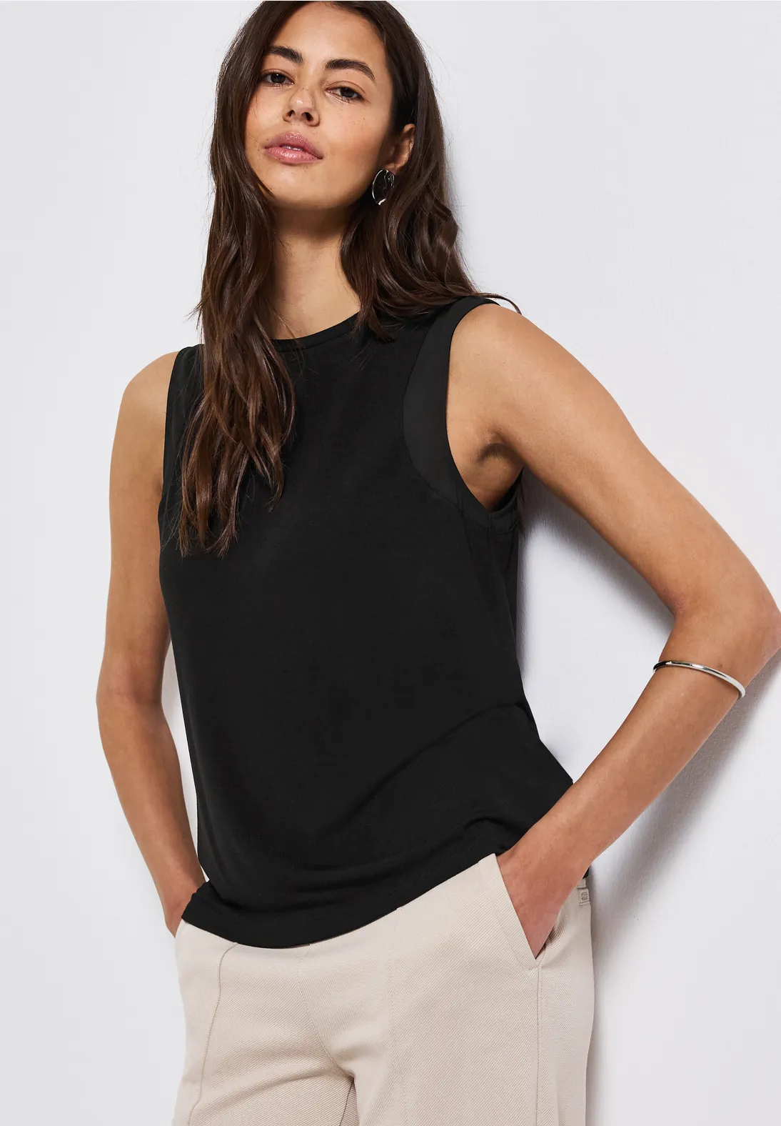 Street One Top mit Chiffondetails - Black