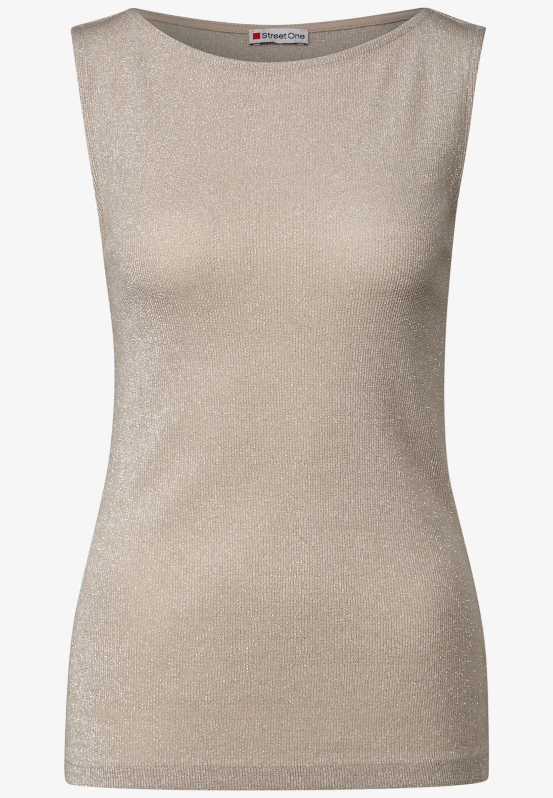Street One Glitzerndes Rippstruktur-Top - Coastal Beige