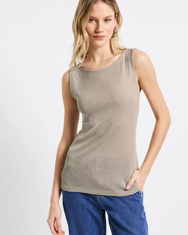 Street One Glinsterende Ribtop - Coastal Beige