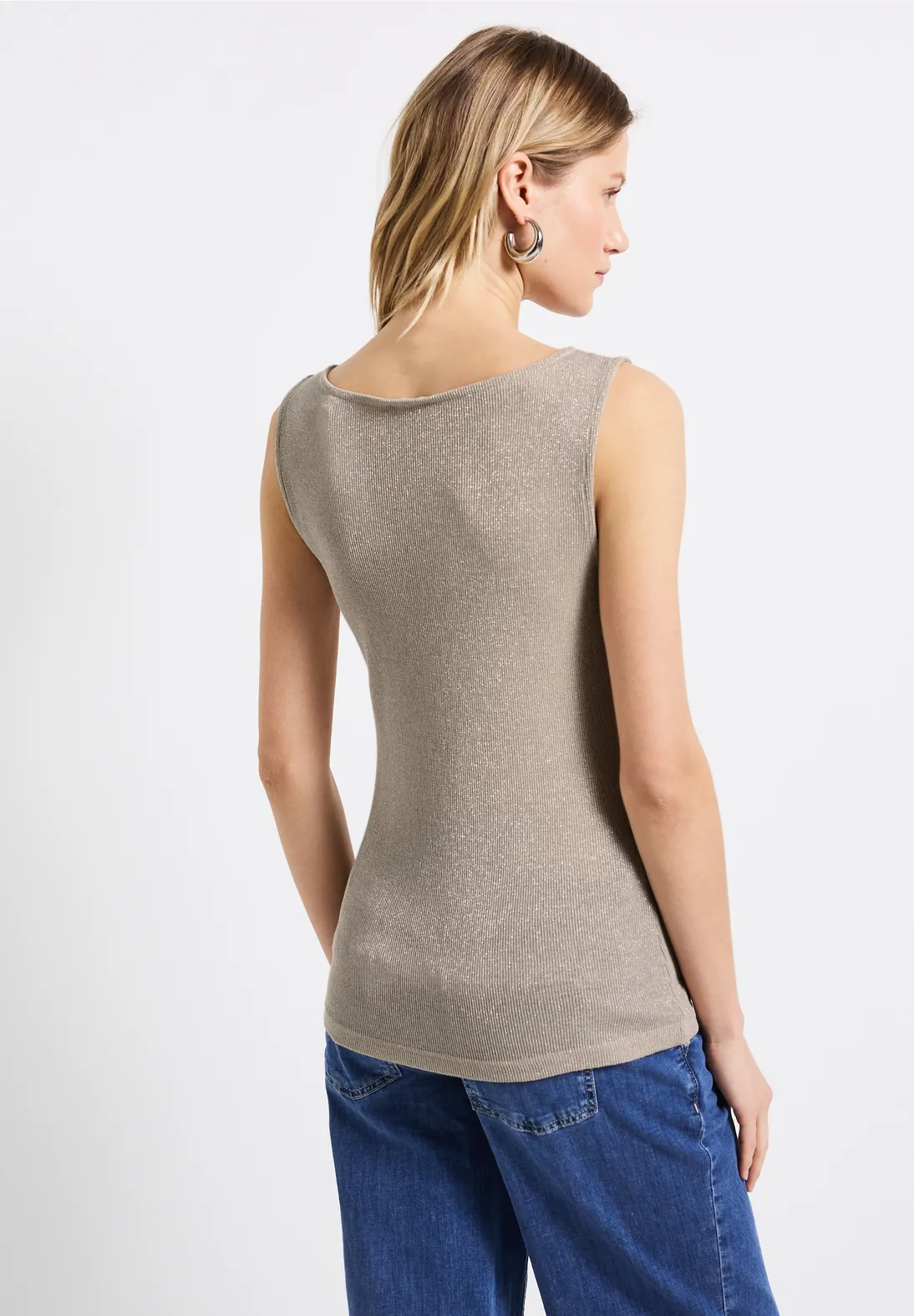 Street One Glitzerndes Rippstruktur-Top - Coastal Beige