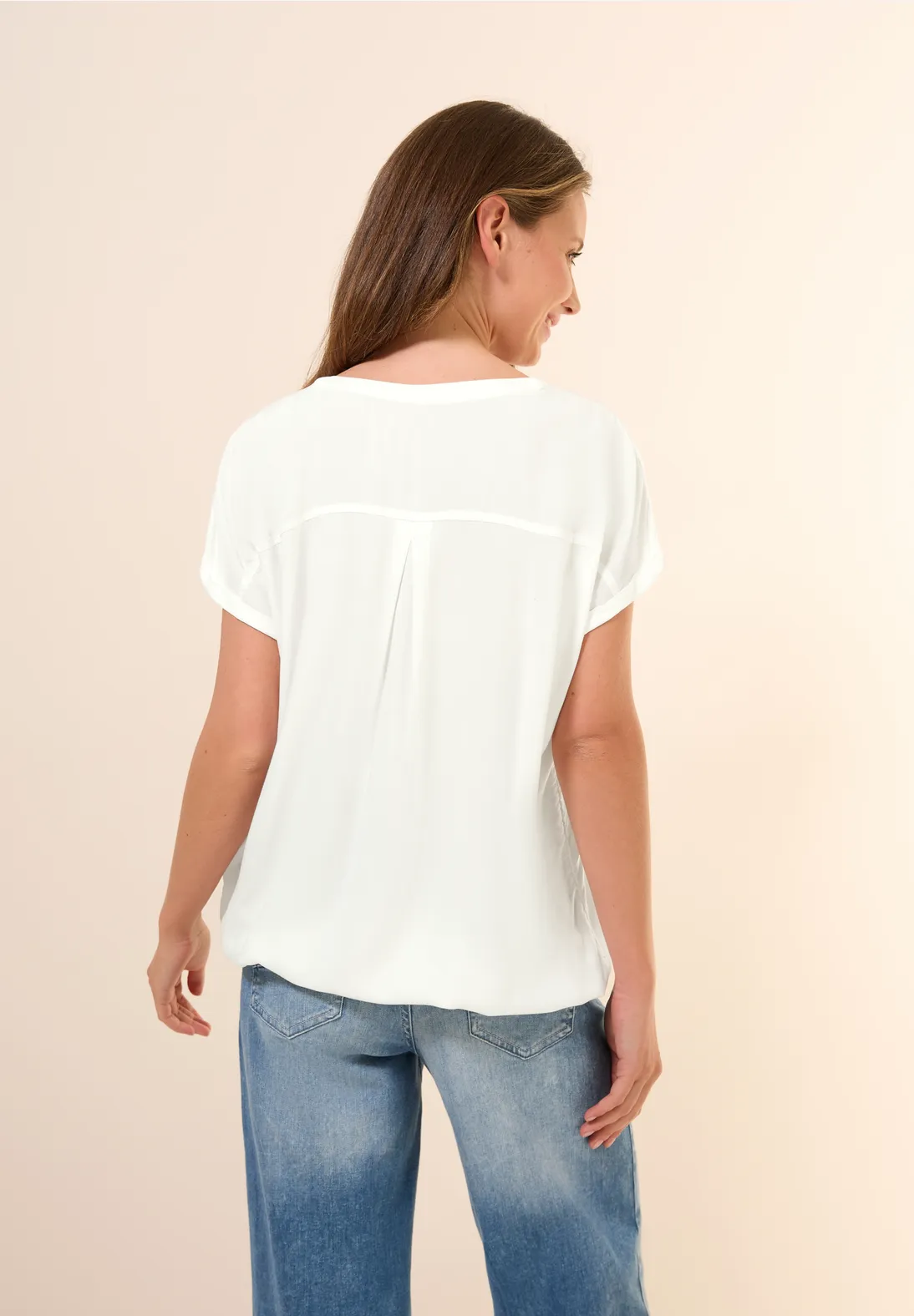 Cecil Kurzarmbluse in Unifarbe - Vanilla White