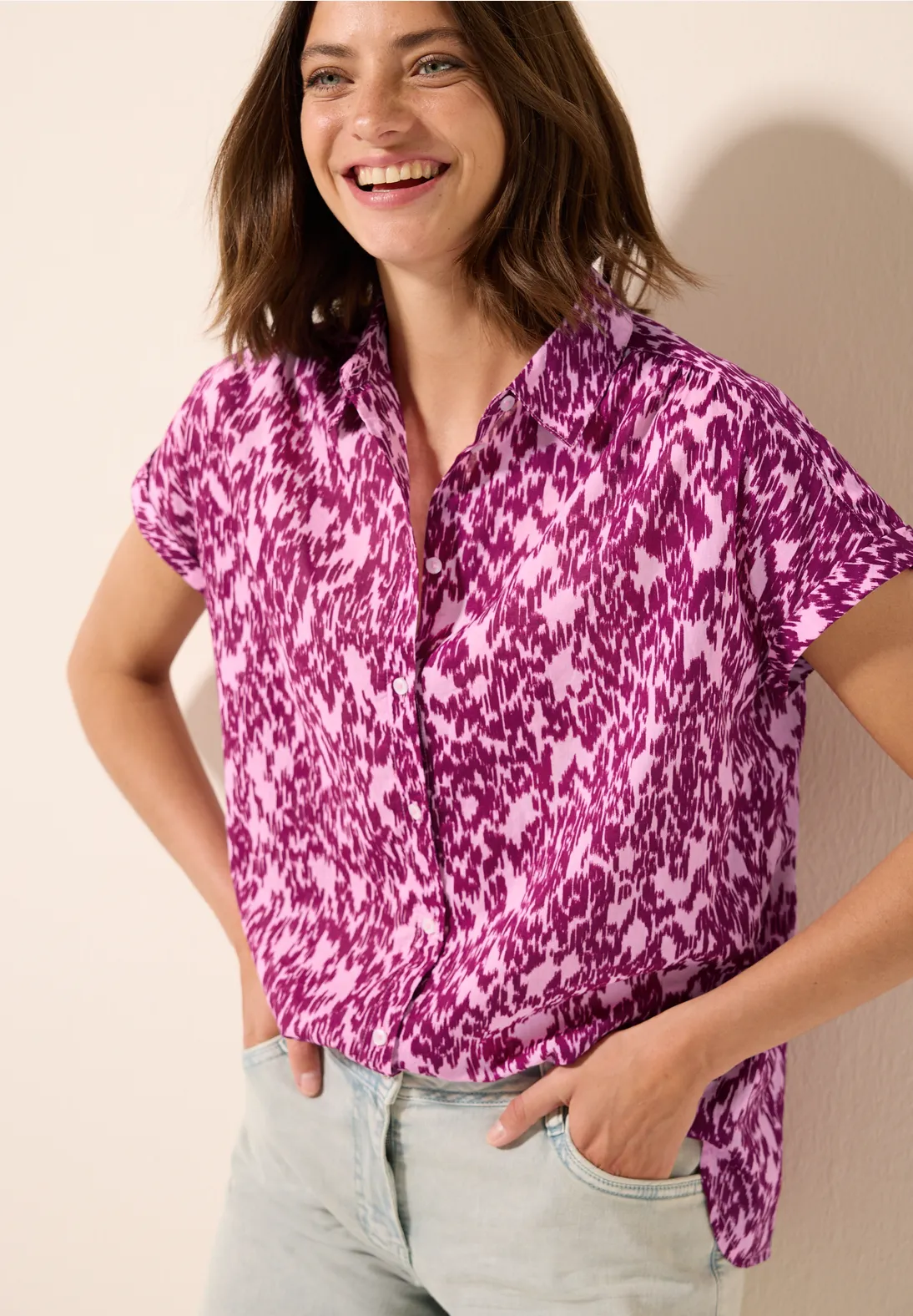 Cecil Blouse met Minimal Print - Cherry Blossom Pink