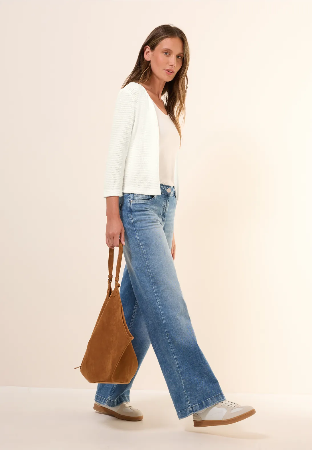 Cecil Offene Ajour-Look Jacke - Vanilla White