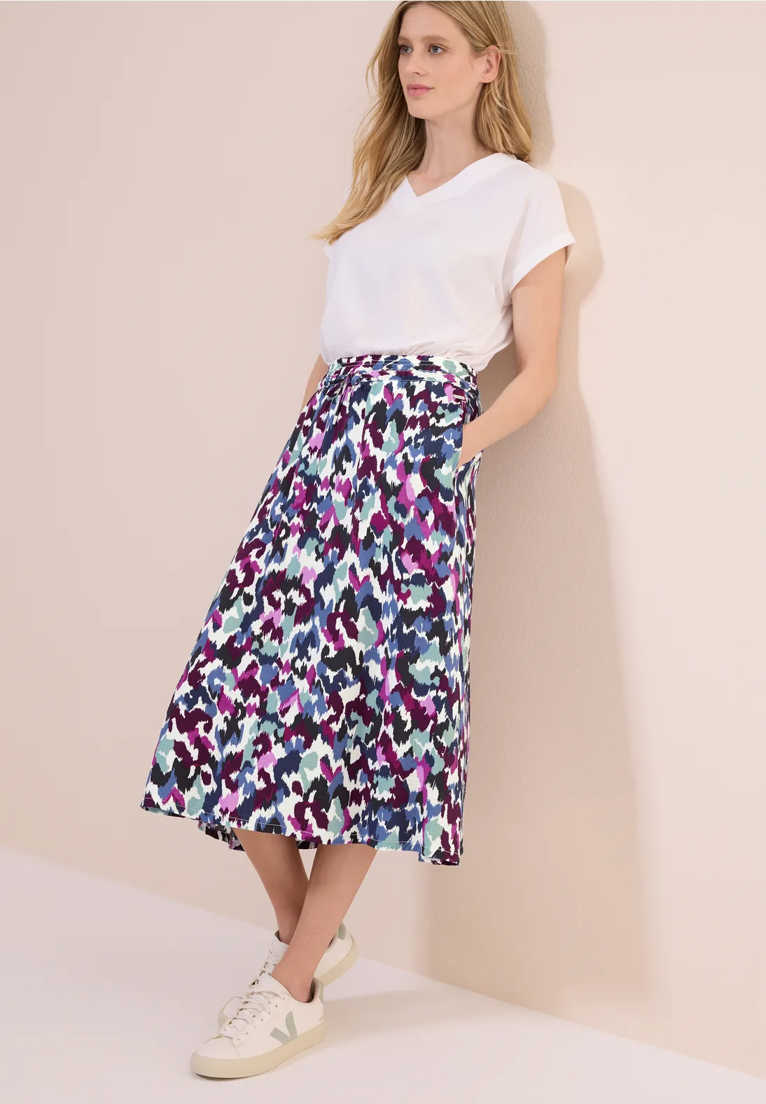Cecil Printed Midi Skirt - Vanilla White