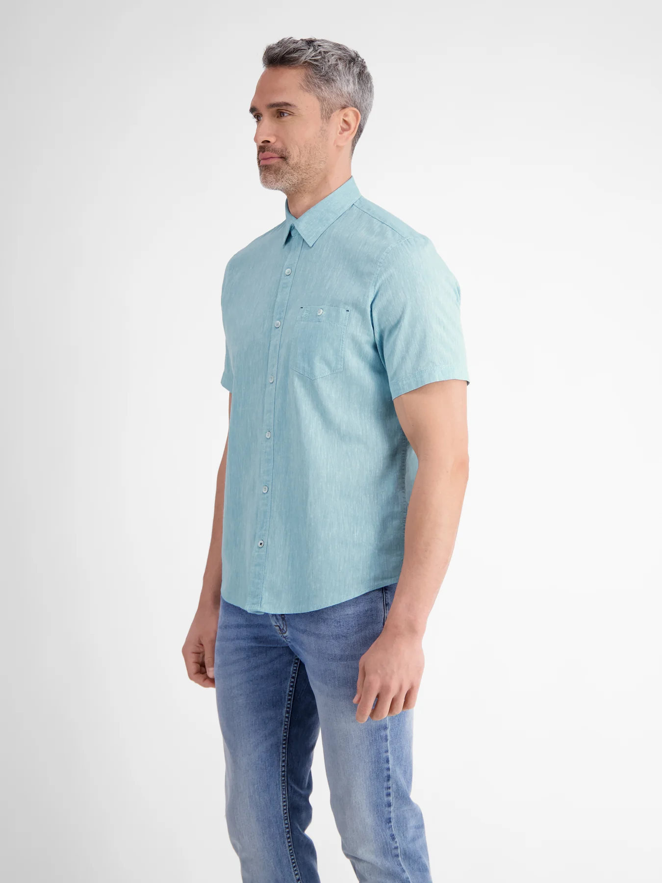 Lerros Katoen/Linnenmix Overhemd met Korte Mouw - Coastal Blue