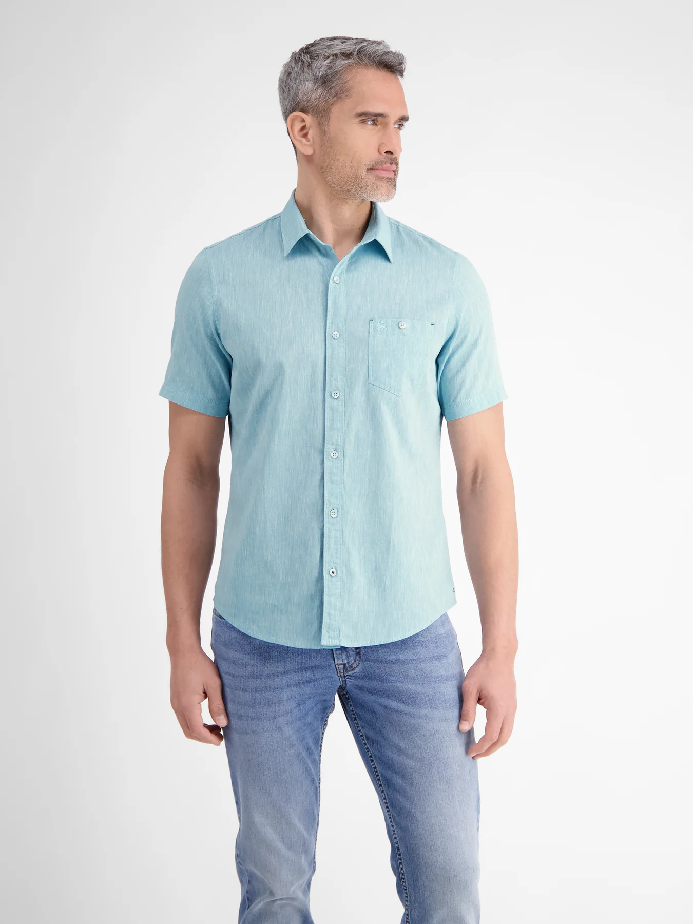 Lerros Katoen/Linnenmix Overhemd met Korte Mouw - Coastal Blue