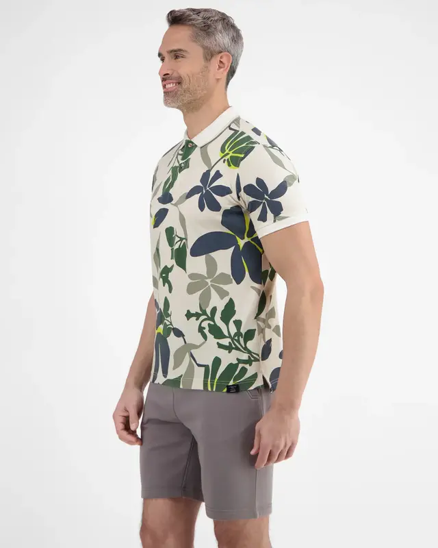 Lerros Polo Shirt met Bloemmotief - Broken White