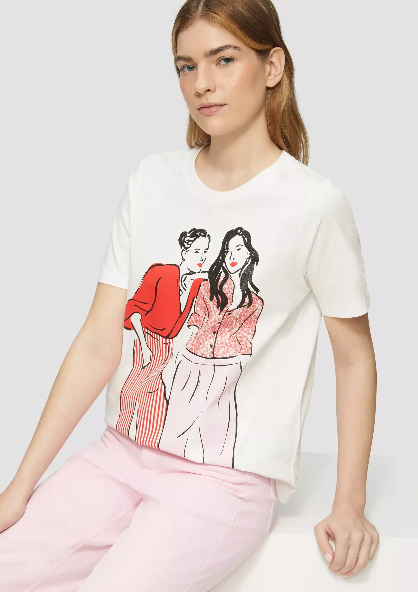 S. Oliver Baumwoll T-Shirt, Relaxed Fit - Cream