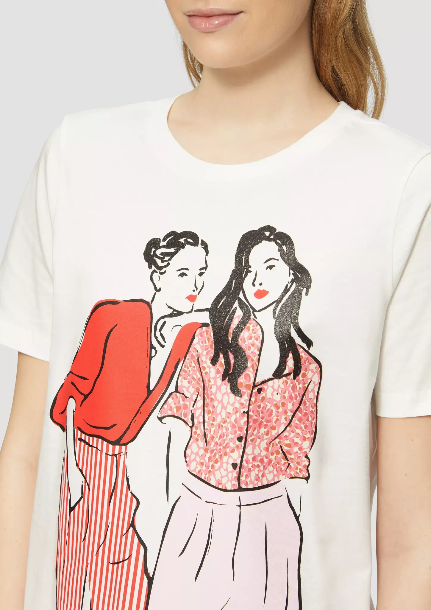 S. Oliver Baumwoll T-Shirt, Relaxed Fit - Cream