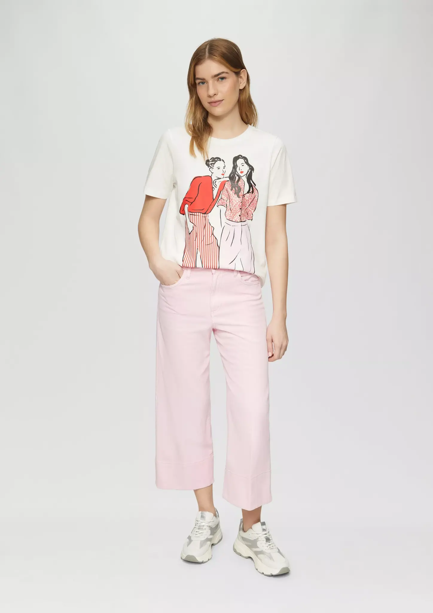 S. Oliver Baumwoll T-Shirt, Relaxed Fit - Cream