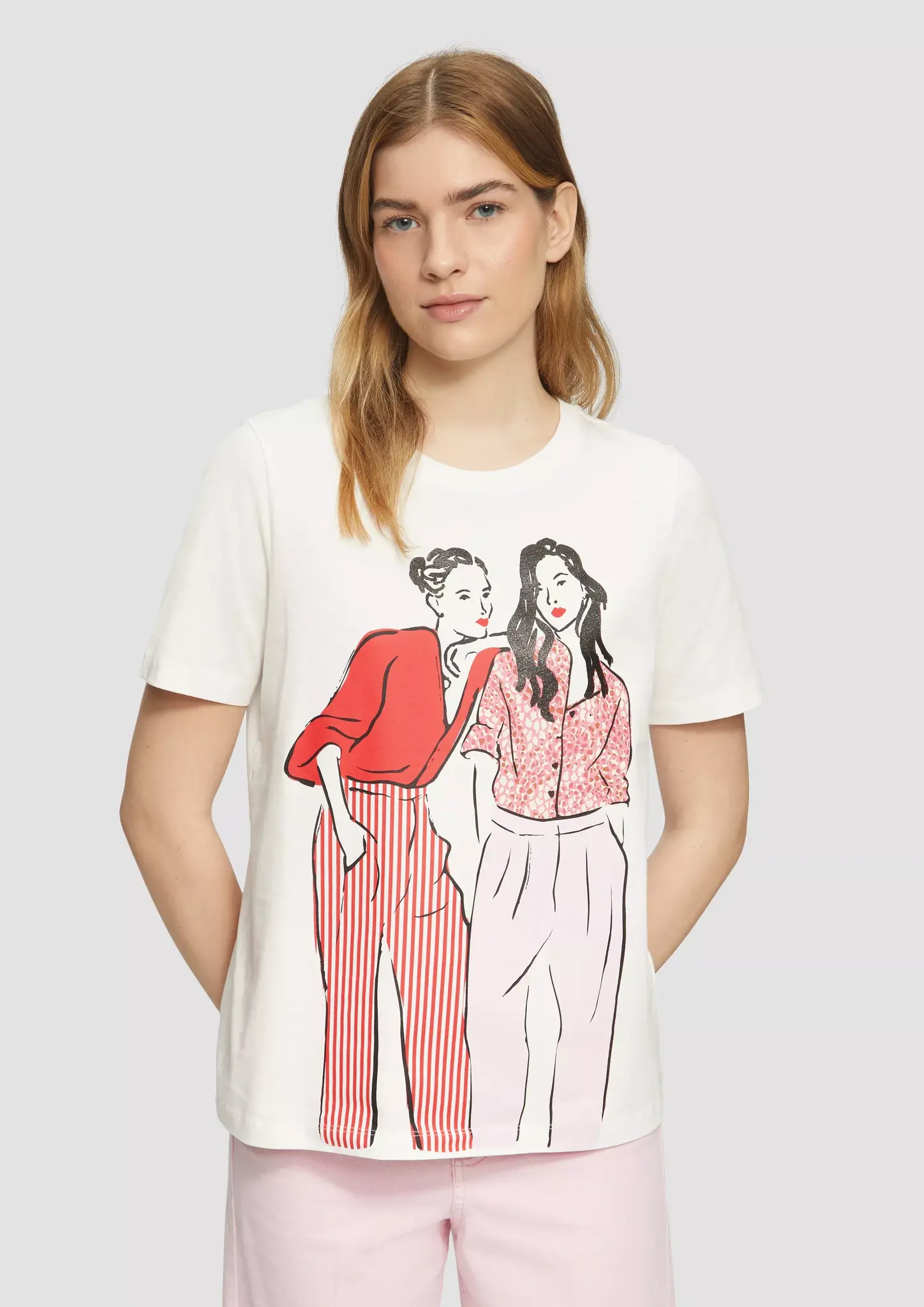 S. Oliver Cotton T-Shirt, Relaxed Fit - Cream