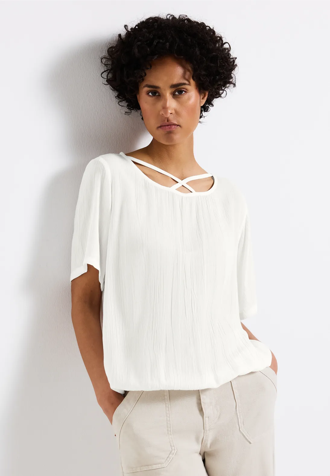 Street One Blusenshirt mit Bänderdetail - Off White