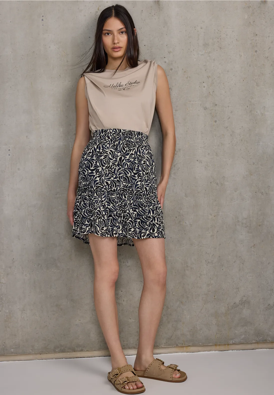 Street One Studio Gemusterter Paperbag Rock - Light Sunstone Beige