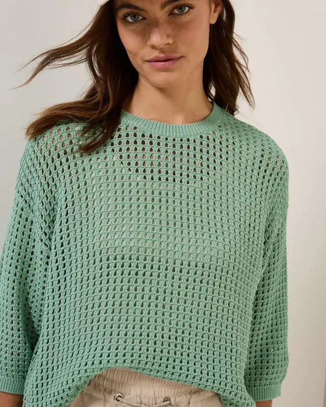 Cecil Trui met Gehaakte Look - Matcha Green