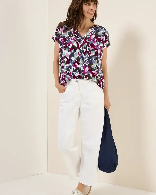 Cecil Short Sleeve Print Blouse - Vanilla White