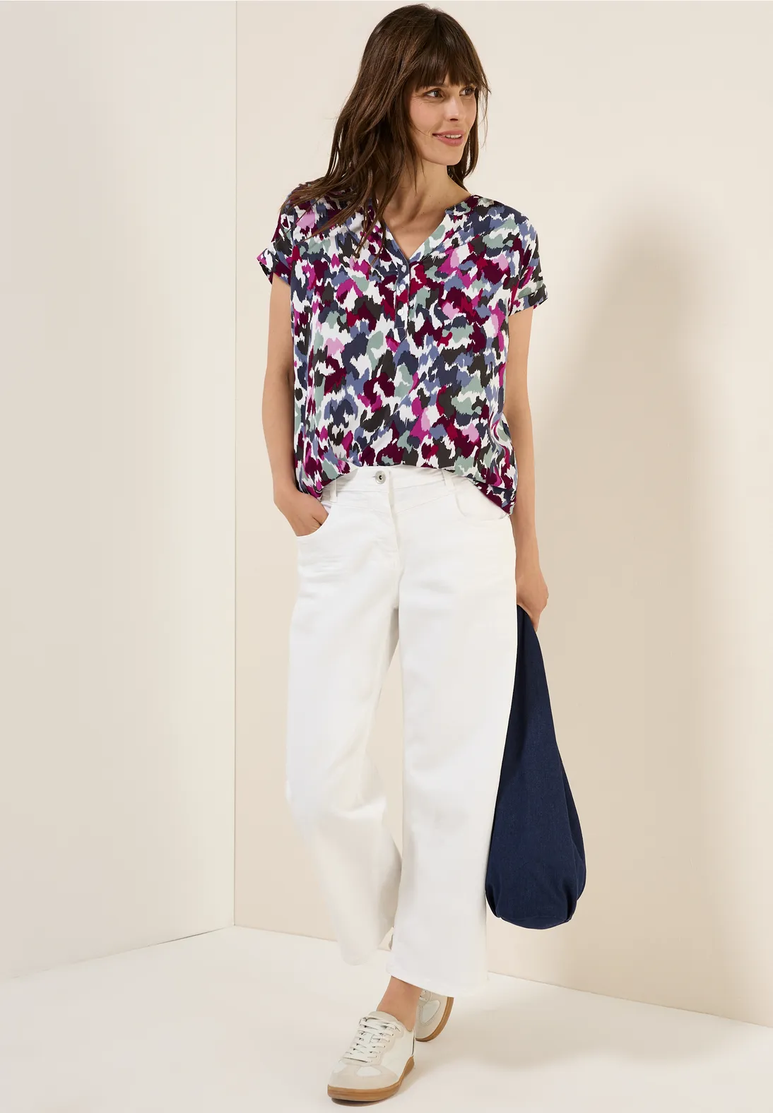 Cecil Short Sleeve Print Blouse - Vanilla White