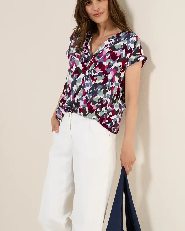 Cecil Short Sleeve Print Blouse - Vanilla White