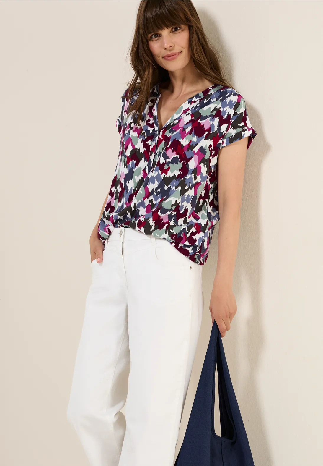 Cecil Short Sleeve Print Blouse - Vanilla White