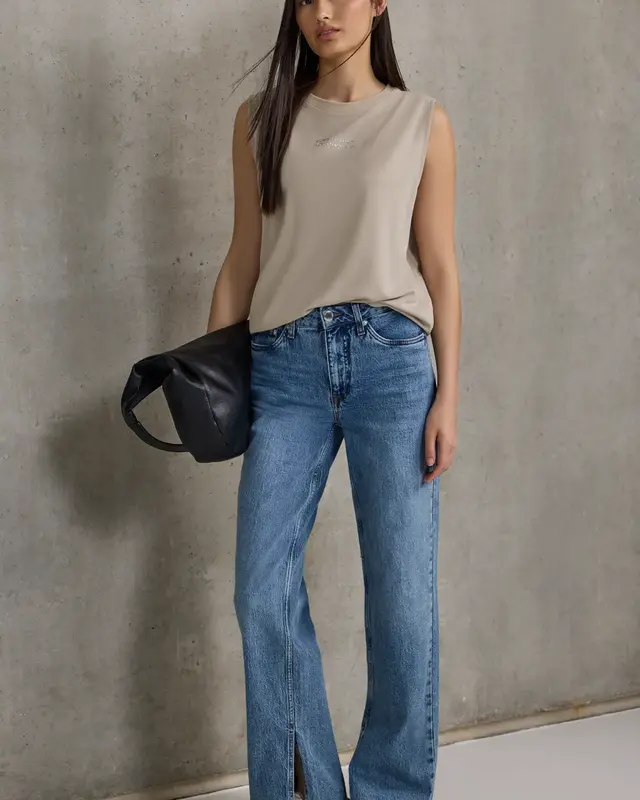 Street One Studio Silk-Look Top mit Wording - Sandshell Beige