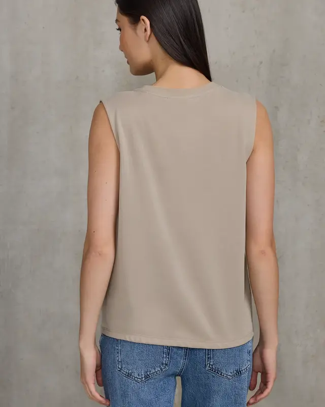 Street One Studio Silk-Look Top mit Wording - Sandshell Beige