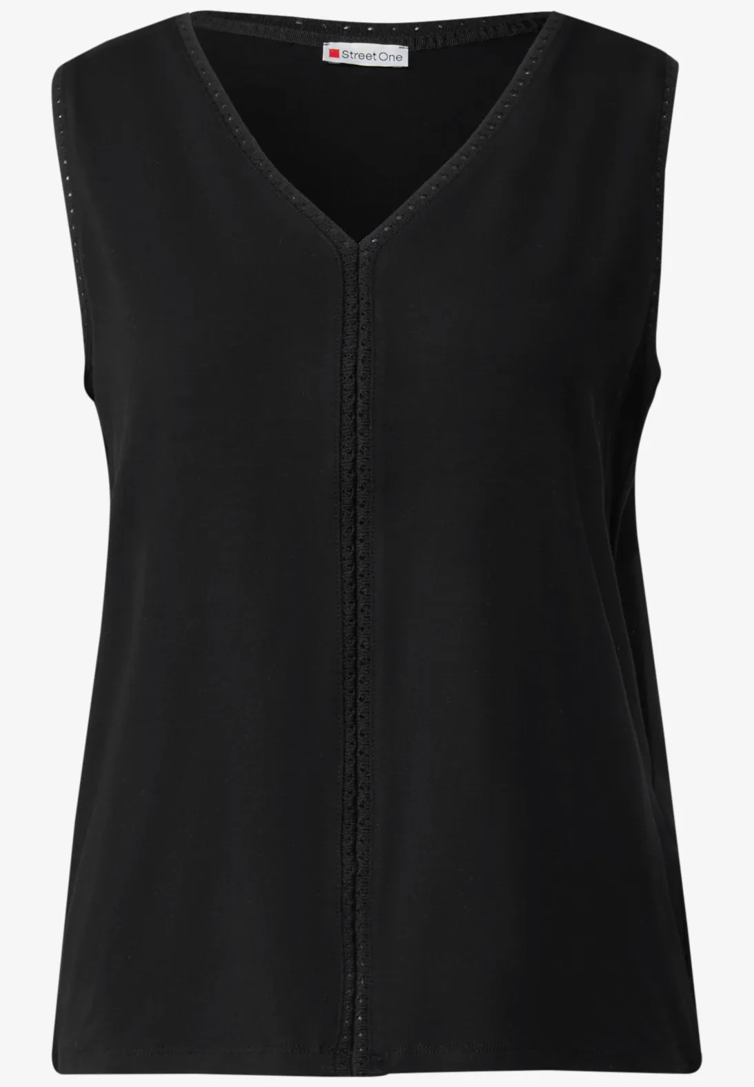 Street One Jersey-Top mit Häkeldetails - Black