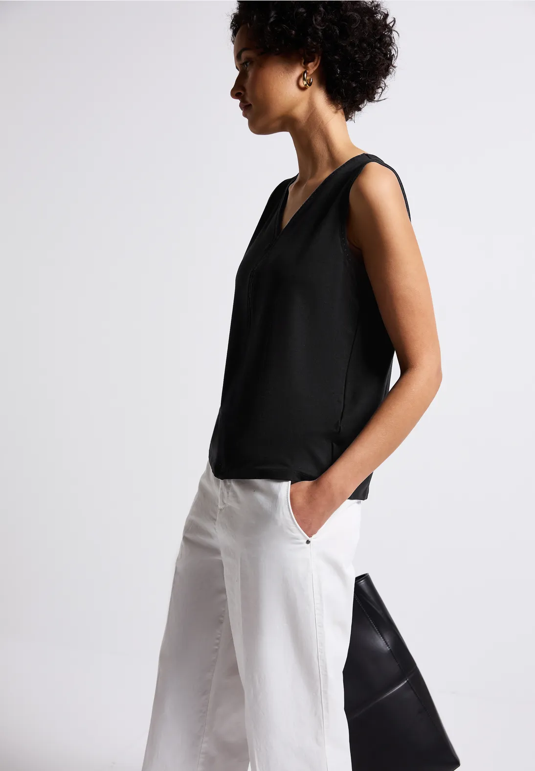 Street One Jersey-Top mit Häkeldetails - Black