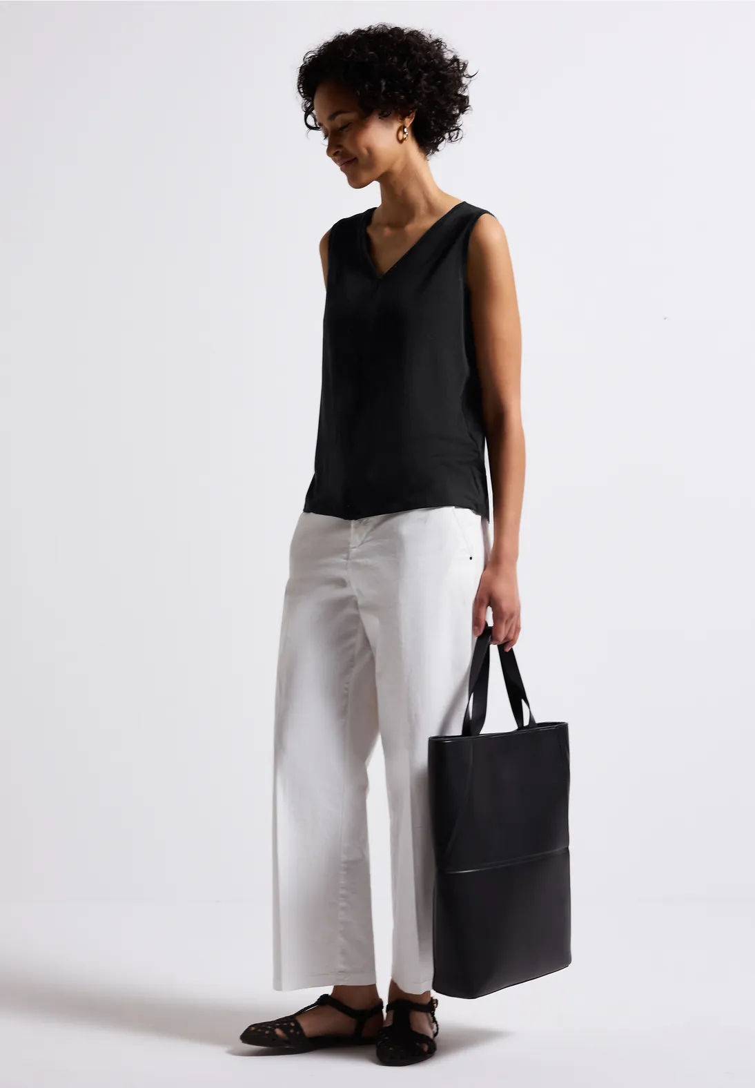 Street One Jersey-Top mit Häkeldetails - Black