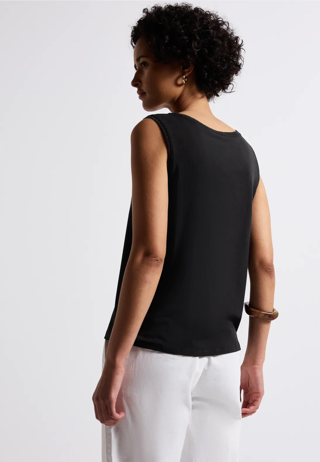 Street One Jersey-Top mit Häkeldetails - Black